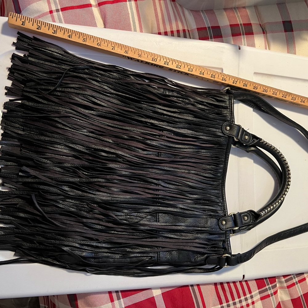H&M black frindge hand bag